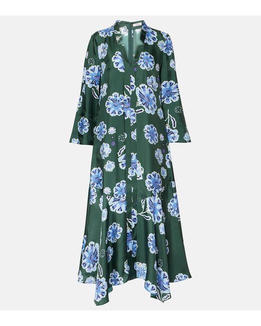 Dorothee Schumacher Blue Big Garden Floral Silk Twill Midi Dress