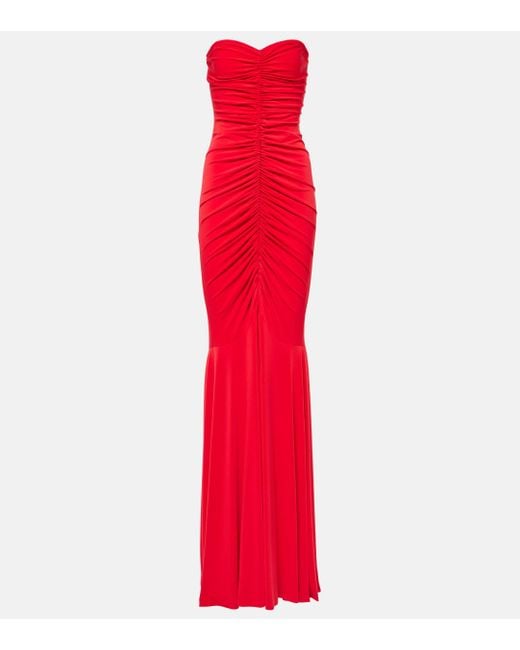 Norma Kamali Red Ruched Strapless Gown