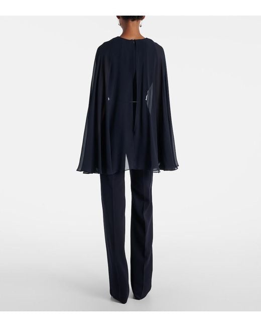 Max Mara Blue Vertice Caped Cady Jumpsuit