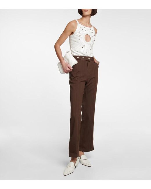 JACQUES WEI Brown High-Rise Split-Hem Straight Pants