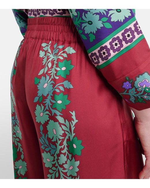 LaDoubleJ Red Floral Silk Twill Palazzo Pants