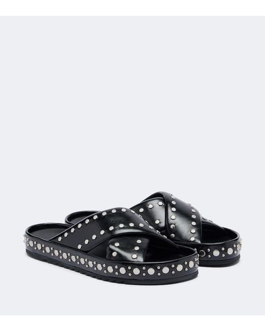Fendi Black Studded Leather Slides