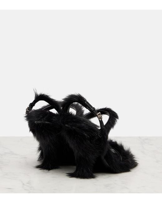 Dolce & Gabbana Black 105Mm Buckle Sandals With Fur Trim