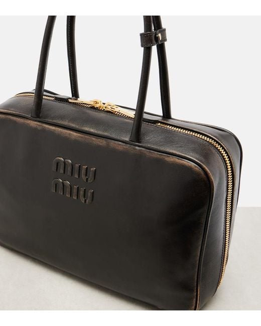 Miu Miu Black Beau Logo Leather Tote Bag