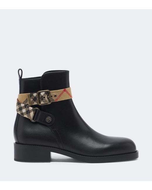 Burberry Black Huntley Check Leather Ankle Boots