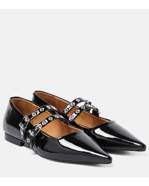 Ganni Brown Faux Leather Mary Jane Flats