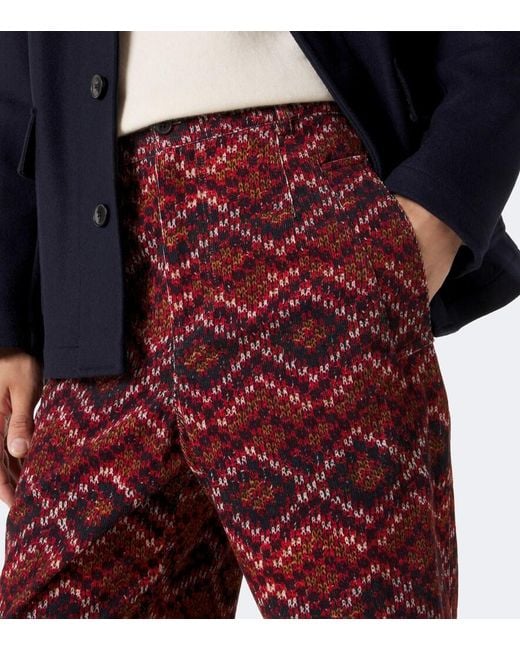 Dries Van Noten Red Printed Cotton Corduroy Straight Pants for men