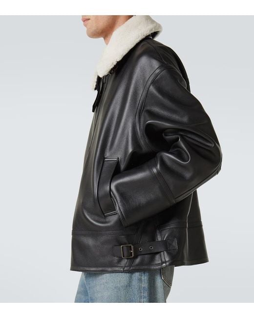 Loewe Black Shearling-Trimmed Leather Jacket for men