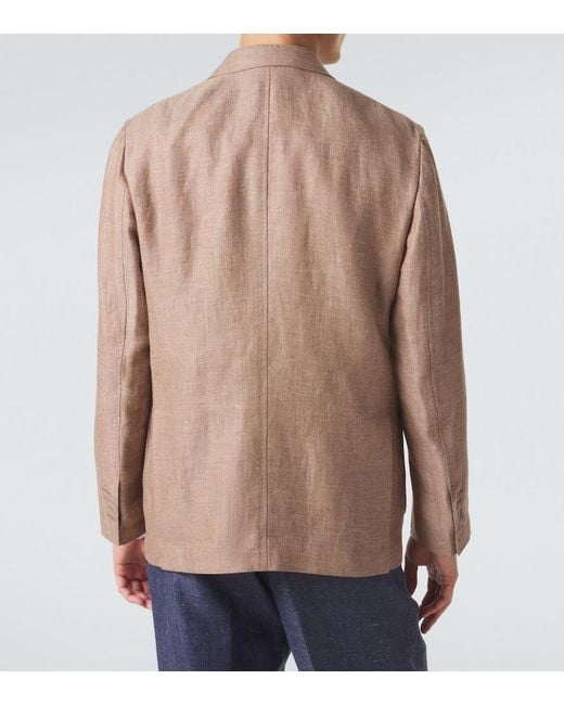 Rubinacci Brown Herringbone Linen And Wool Blazer for men