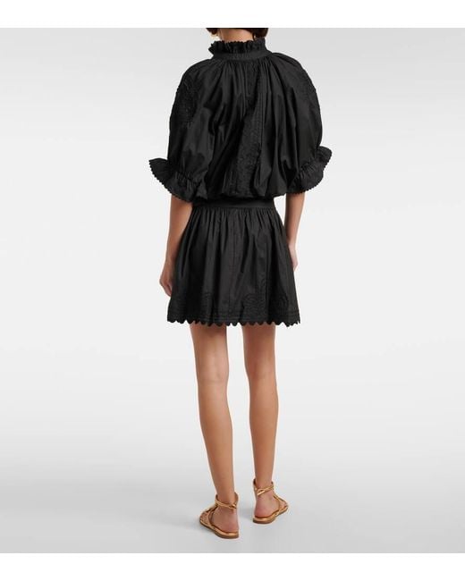 Juliet Dunn Black Embroidered Cotton Poplin Minidress