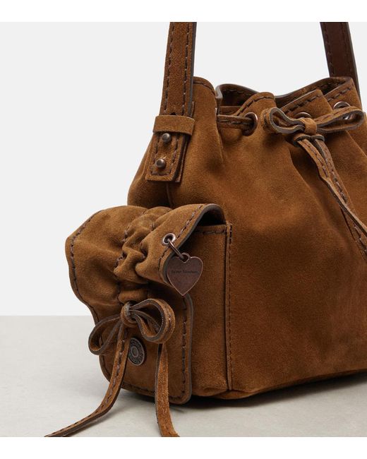 Acne Brown Multipocket Mini Suede Bucket Bag