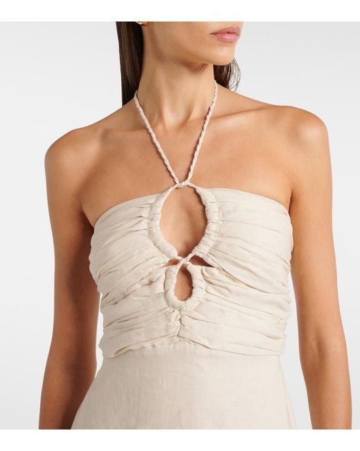 Faithfull The Brand White Tortugas Halterneck Linen Midi Dress