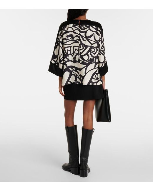 Max Mara Black Quaglia Printed Silk Satin Top