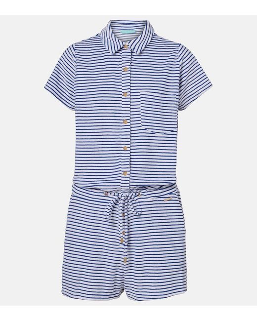 Melissa Odabash Blue Cheryl Striped Cotton-Blend Romper
