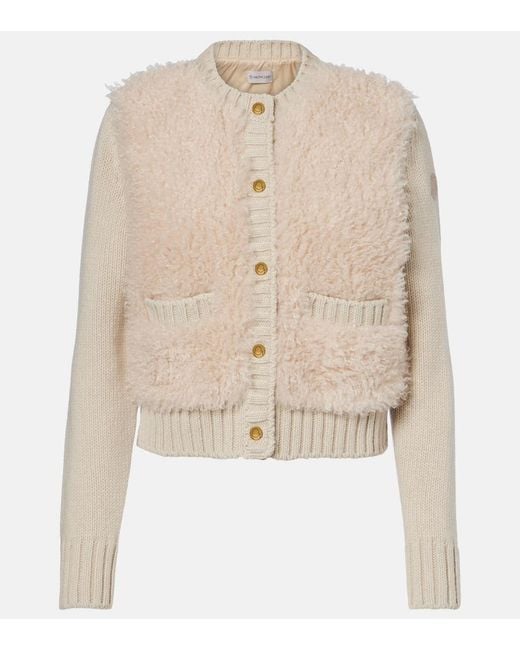 Moncler Natural Down-Paneled Wool And Teddy Cardigan
