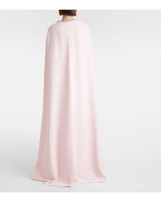 Safiyaa Pink Mattia Caped Embellished Crepe Gown