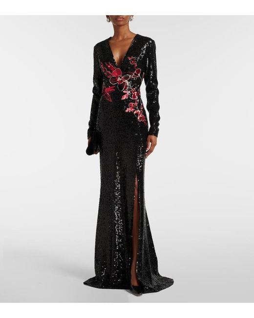Elie Saab Black Embroidered Sequined Gown