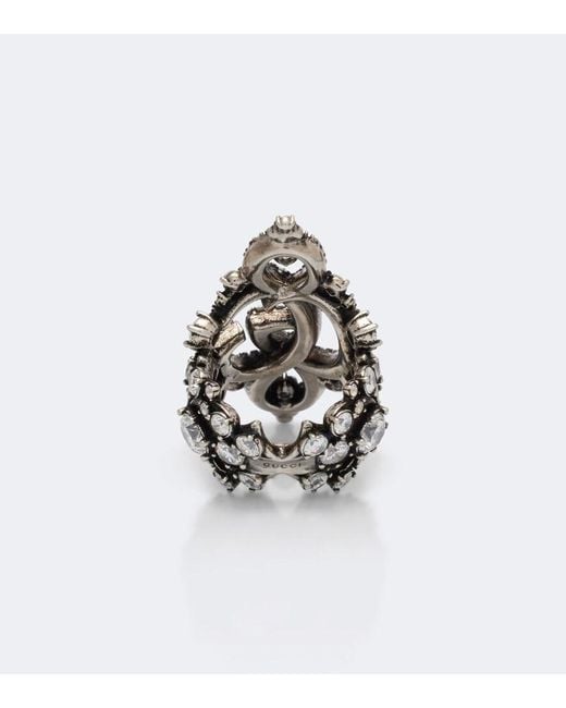 Gucci White Gg Marmont Embellished Ring