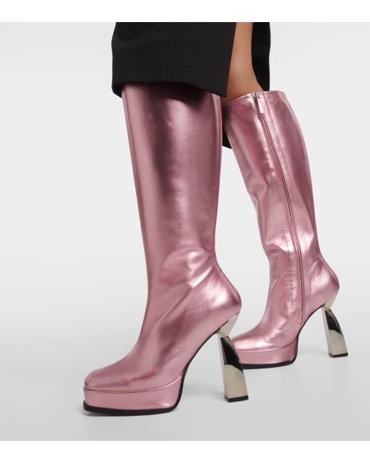 NODALETO Pink Angel Metallic Leather Knee-high Boots