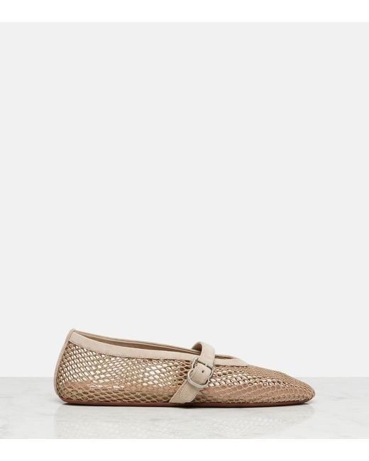 Alaïa Natural Suede-Trimmed Fishnet Ballet Flats