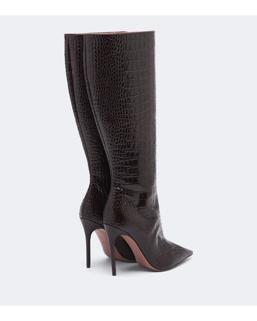 Paris Texas Black Vera Croc-Effect Leather Knee-High Boots
