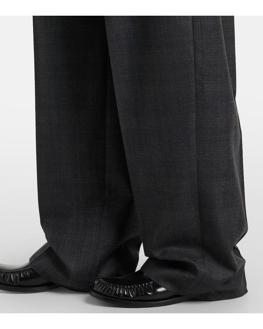 Prada Blue Checked Wool Wide-Leg Pants