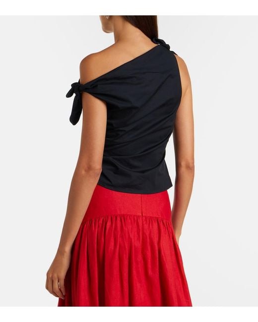 Staud Black Bellaria Asymmetric Cotton Top