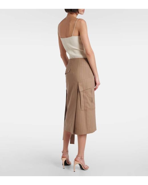 Jupe Midi En Laine A Fines Rayures Victoria Beckham en coloris Natural