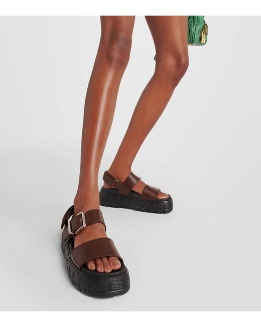 Miu Miu Brown 50 Leather Platform Sandals