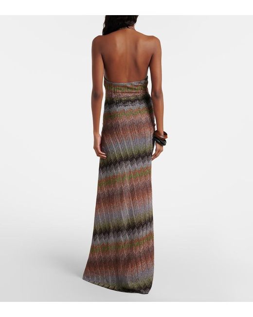 Missoni Brown Zigzag Halterneck Lame Maxi Dress