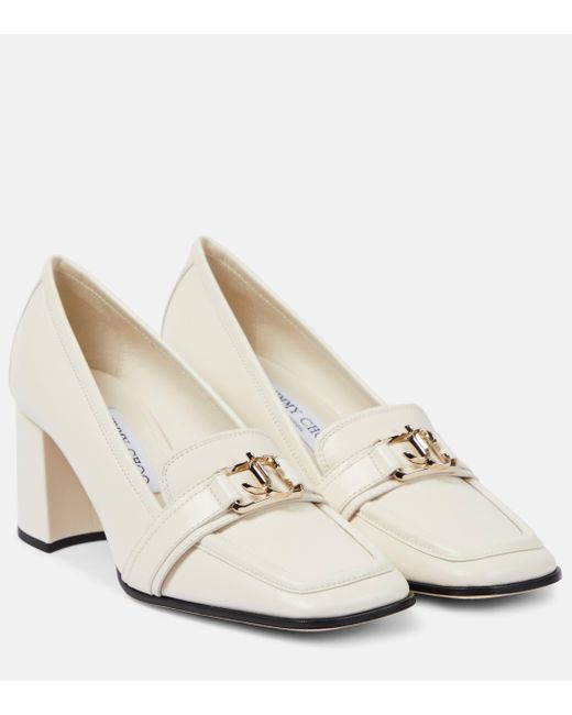 Jimmy Choo White Evin 65 Leather Loafer Pumps