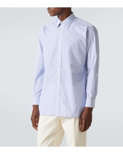 Charvet Blue Striped Cotton Poplin Shirt for men