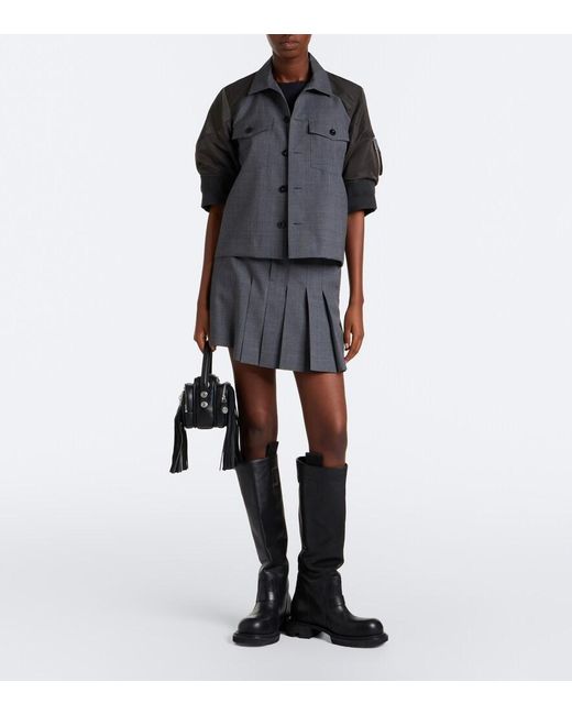 Sacai Gray Pleated Asymmetric Wool Miniskirt