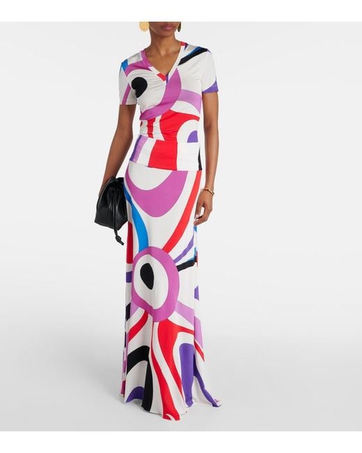 Emilio Pucci Red Marmo Jersey Maxi Skirt