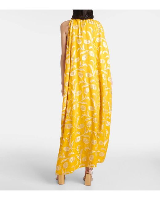 Vestido midi con capa de mezcla de seda Markarian de color Yellow