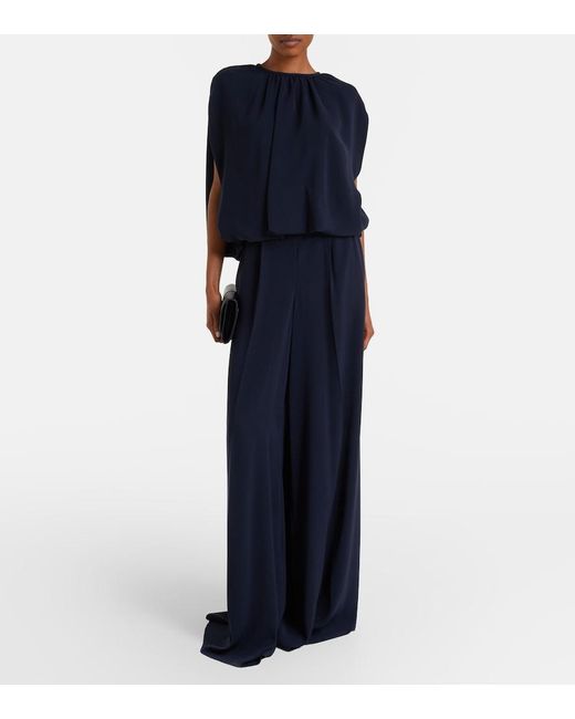 Max Mara Blue High-Rise Cady Wide-Leg Pants