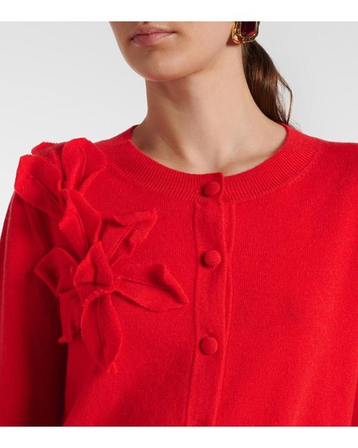 Jardin Des Orangers Red Floral-Applique Cashmere And Wool Cardigan