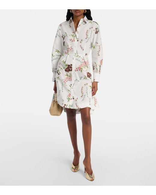 Erdem White Floral Cotton Poplin Shirt Dress