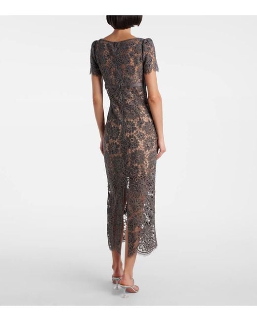 Self-Portrait Gray Floral Lace Midi Dress