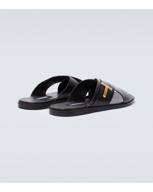 Tom Ford Black Preston T Icon Leather Sandals for men
