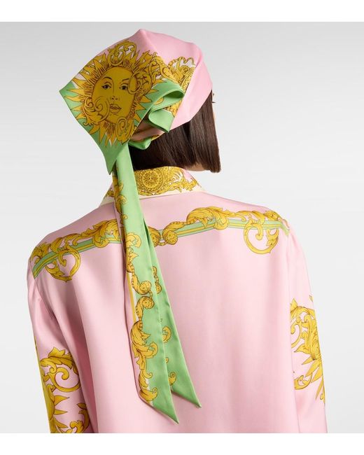 Versace Green Printed Silk Twill Scarf