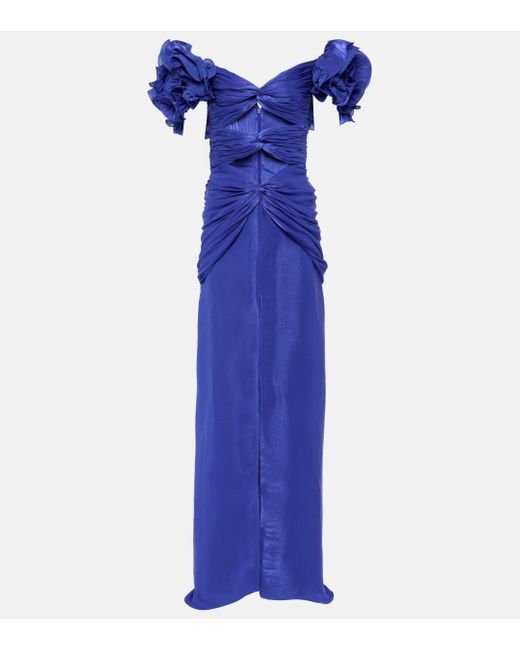 Costarellos Blue Milanka Off-the-shoulder Gown