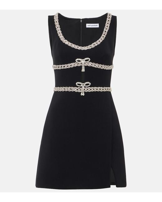 Self-Portrait Black Crystal-Embellished Crepe Minidress