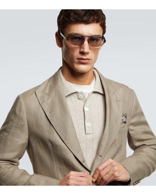 Brunello Cucinelli Metallic Intarsia Rays Aviator Sunglasses for men