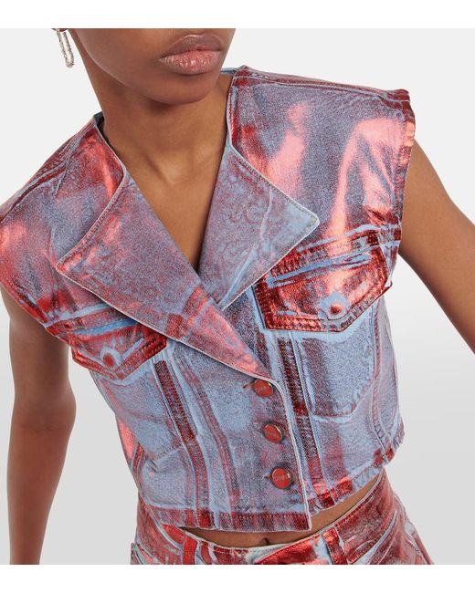 Ganni Red Metallic Denim Vest