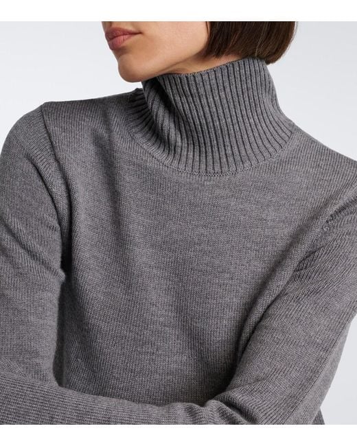 Totême Gray Flared Wool Turtleneck Sweater