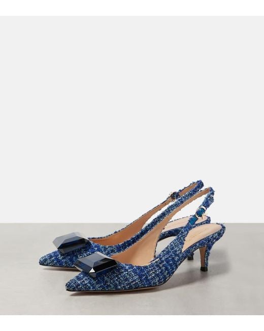 Gianvito Rossi Blue Jaipur 55 Boucle Slingback Pumps