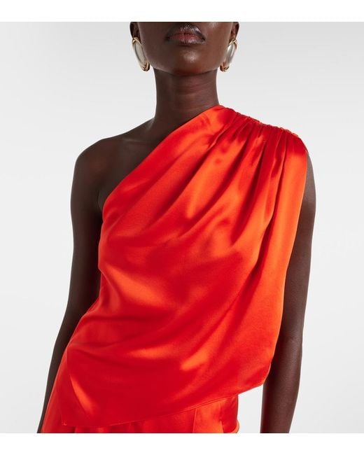The Sei Red Asymmetric One-Shoulder Silk Satin Top