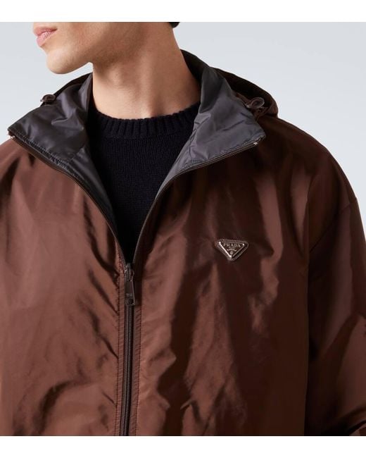 Prada Brown Reversible Hooded Re-Nylon Jacket for men