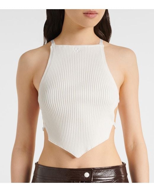 Courreges White Ribbed-Knit Cutout Tank Top